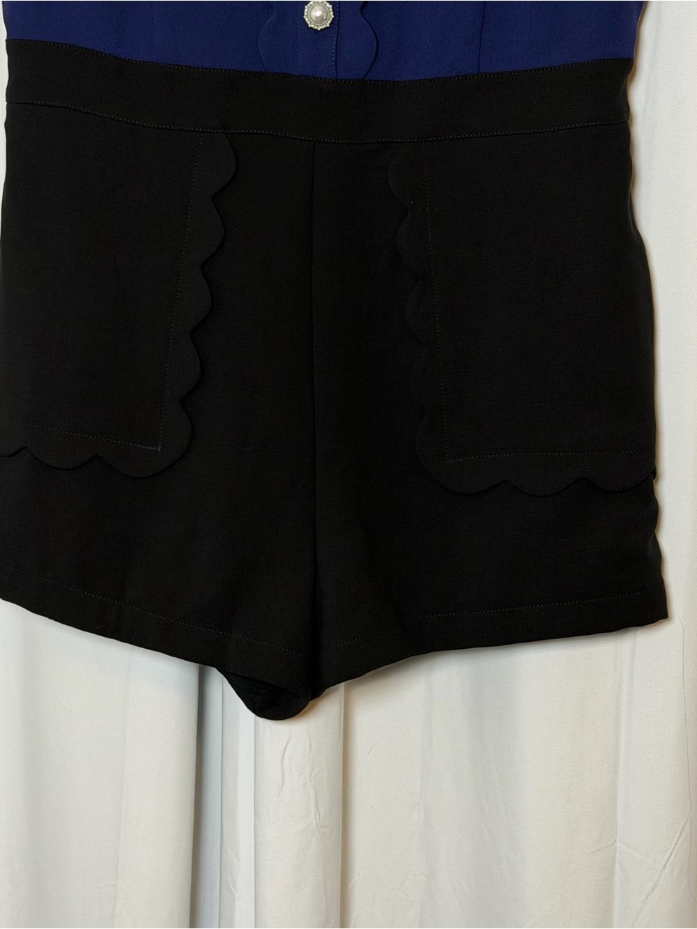 Maeve Anthropologie Puff Sleeve Colorblock Scallop Romper NWT 14 - Picture 5 of 11